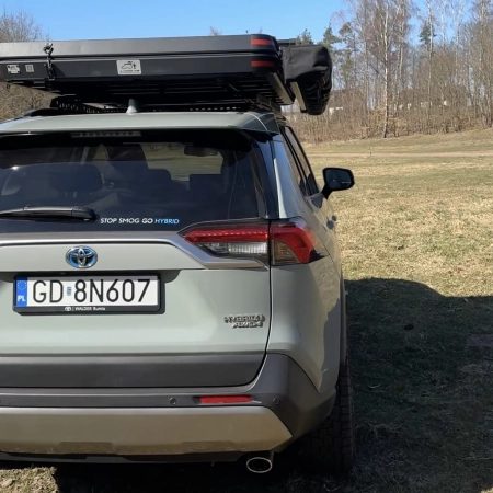 Halterungen für Markise 180 und 270 Grad speziell für Dachzelt Desert Cruiser, Rock Cruiser und Bush Cruiser mit ausgefahrener Markise Foto des gesamt