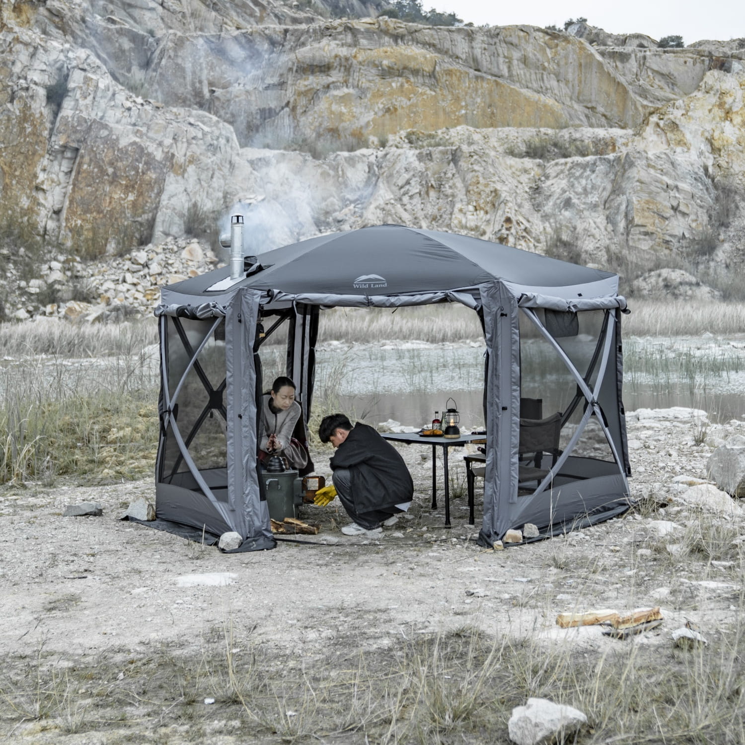 Frühlings Sommer Jurte Wild Land Hex 600 Lux Farbe grau mit schwarz