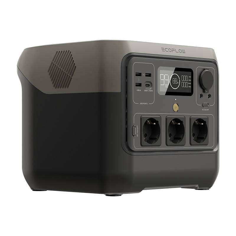 Tragbare Powerstation EcoFlow River 2 Pro Vorderansicht von der Seite